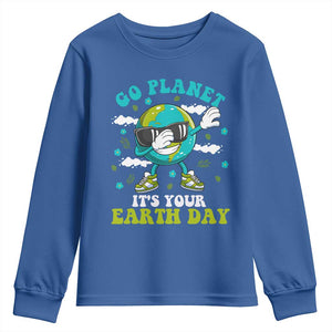 Funny Go Planet It's Your Earth Day Youth Sweatshirt Dabbing Earth Flower TS11 Royal Blue Print Your Wear
