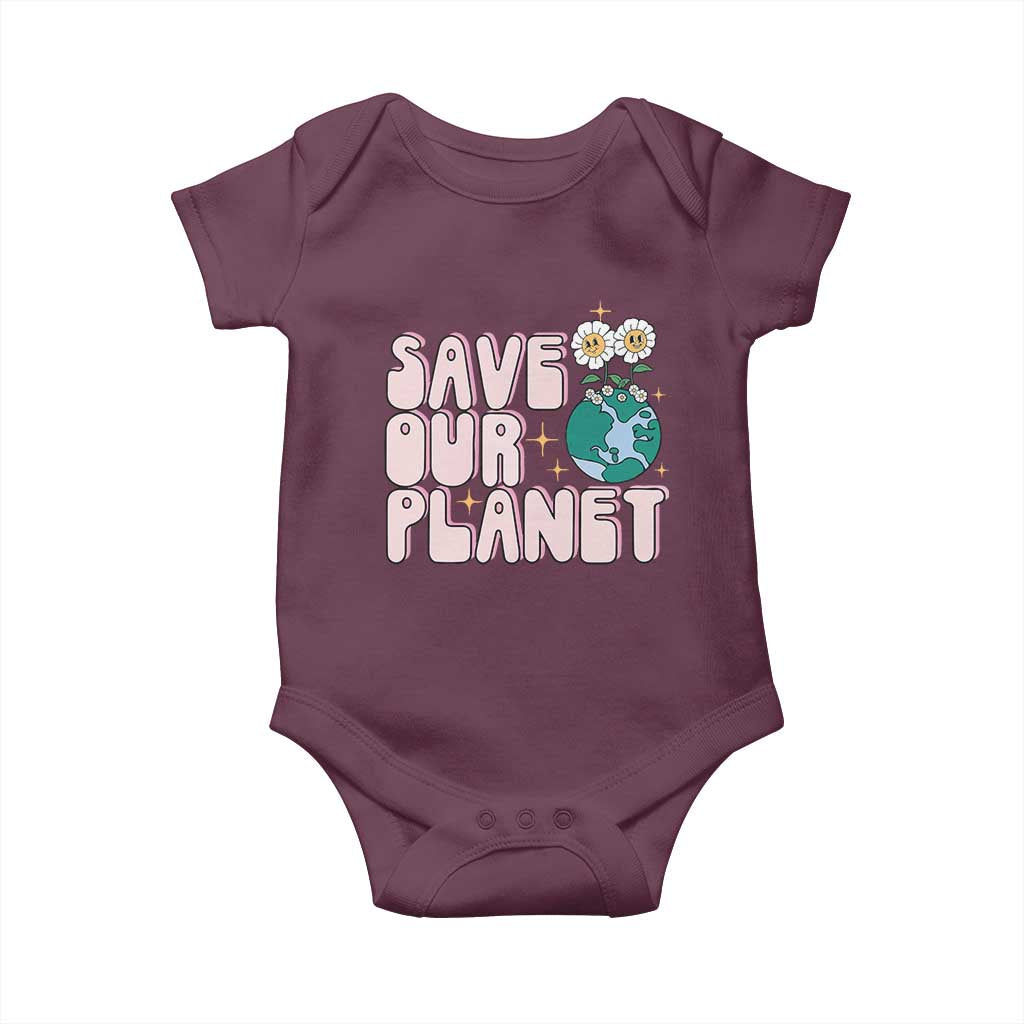Earth Day Save Our Planet Baby Onesie Cute Retro Groove Flower TS11 Maroon Print Your Wear