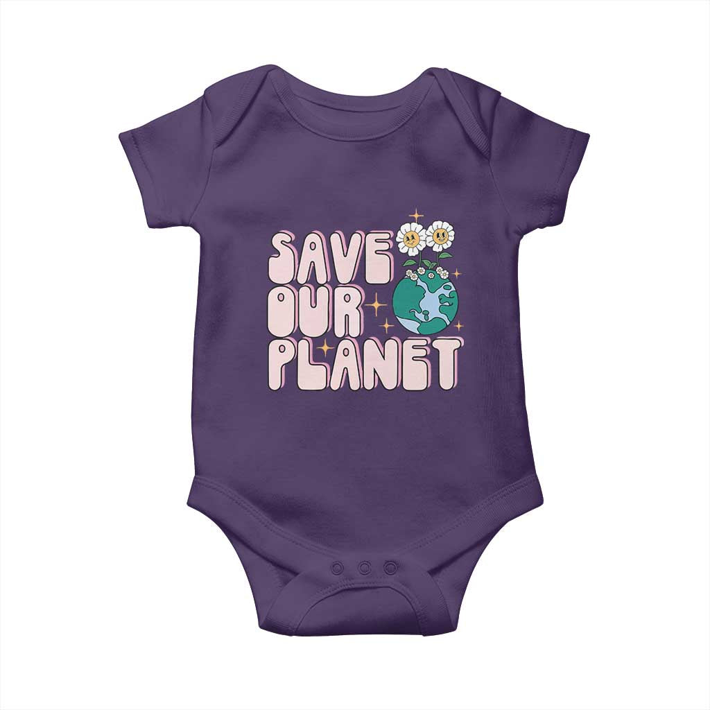 Earth Day Save Our Planet Baby Onesie Cute Retro Groove Flower TS11 Purple Print Your Wear