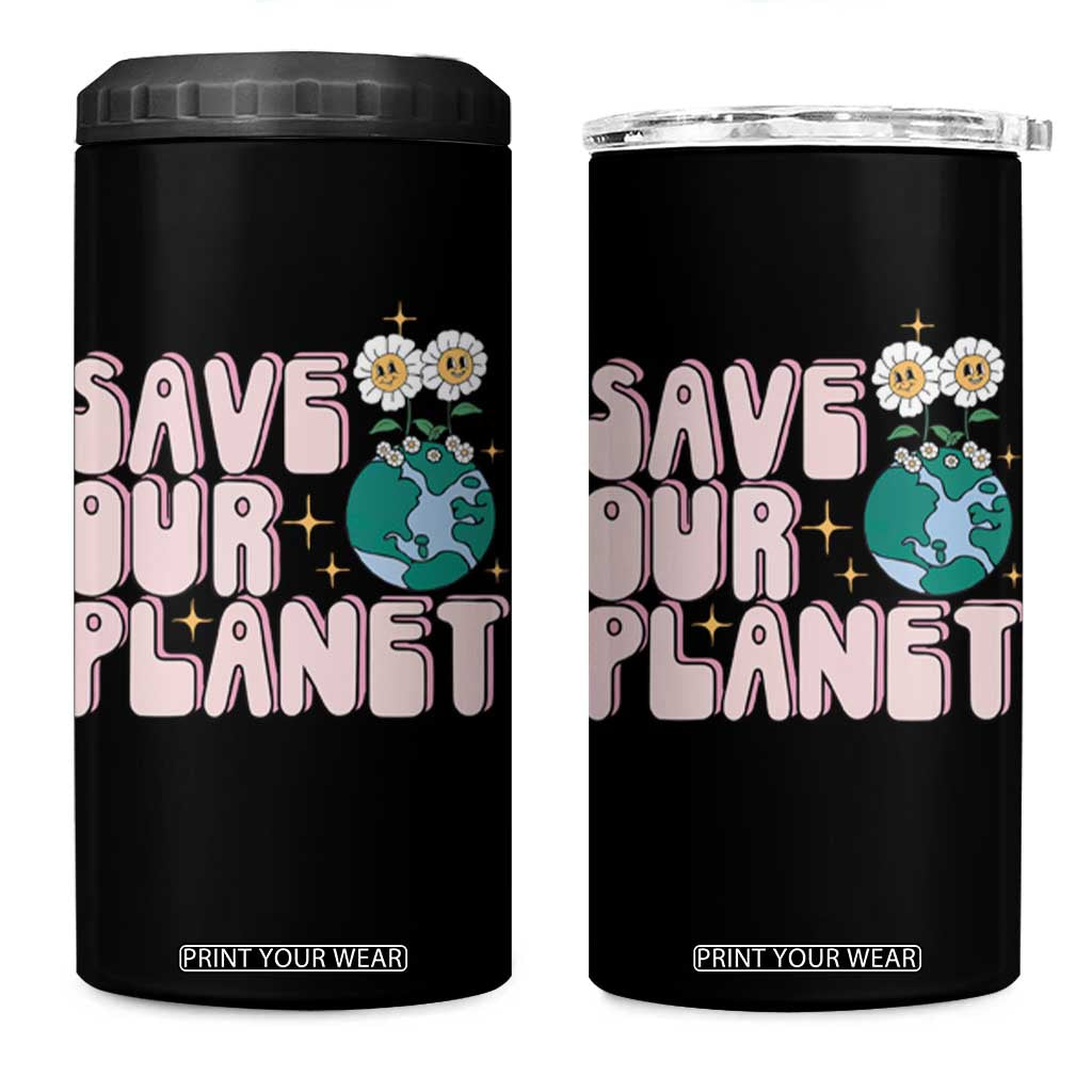 Earth Day Save Our Planet 4 in 1 Can Cooler Tumbler Cute Retro Groove Flower TS11 One Size: 16 oz Black Print Your Wear