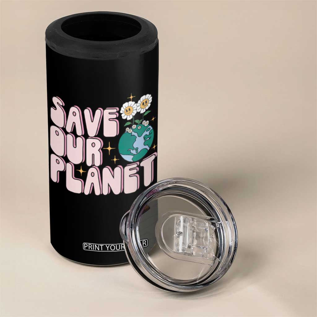 Earth Day Save Our Planet 4 in 1 Can Cooler Tumbler Cute Retro Groove Flower TS11 Print Your Wear