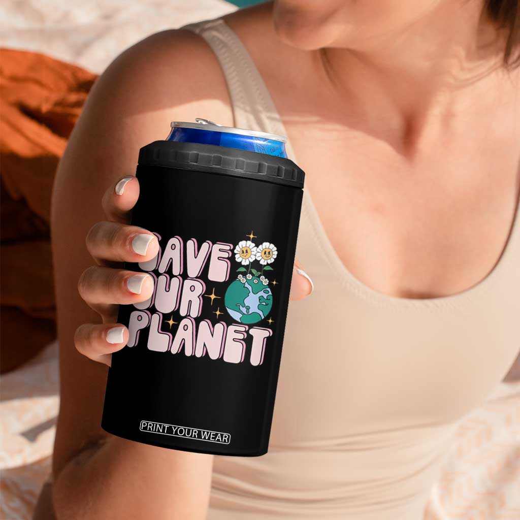 Earth Day Save Our Planet 4 in 1 Can Cooler Tumbler Cute Retro Groove Flower TS11 Print Your Wear