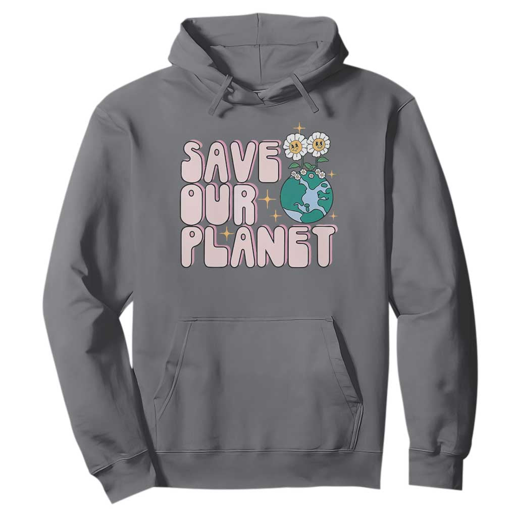 Earth Day Save Our Planet Hoodie Cute Retro Groove Flower TS11 Charcoal Print Your Wear