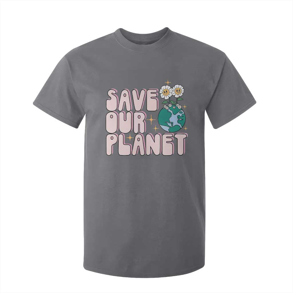 Earth Day Save Our Planet T Shirt For Kid Cute Retro Groove Flower TS11 Charcoal Print Your Wear