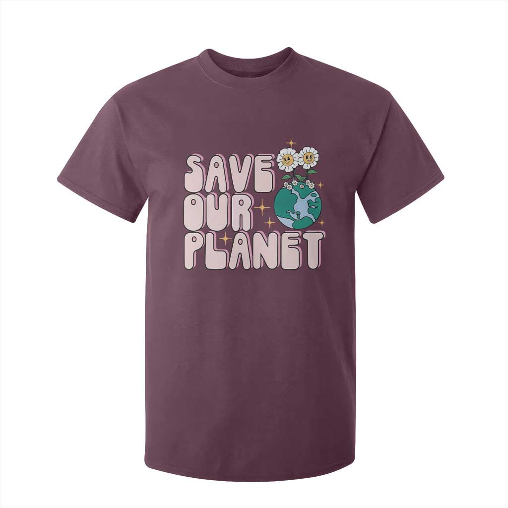 Earth Day Save Our Planet T Shirt For Kid Cute Retro Groove Flower TS11 Maroon Print Your Wear