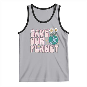Earth Day Save Our Planet Tank Top Cute Retro Groove Flower TS11 Athletic Heather Black Print Your Wear