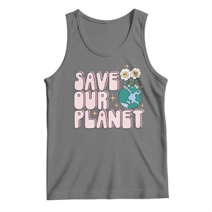 Earth Day Save Our Planet Tank Top Cute Retro Groove Flower TS11 Black Heather Print Your Wear
