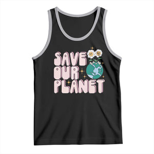 Earth Day Save Our Planet Tank Top Cute Retro Groove Flower TS11 Black Athletic Heather Print Your Wear