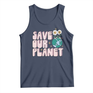 Earth Day Save Our Planet Tank Top Cute Retro Groove Flower TS11 Navy Print Your Wear