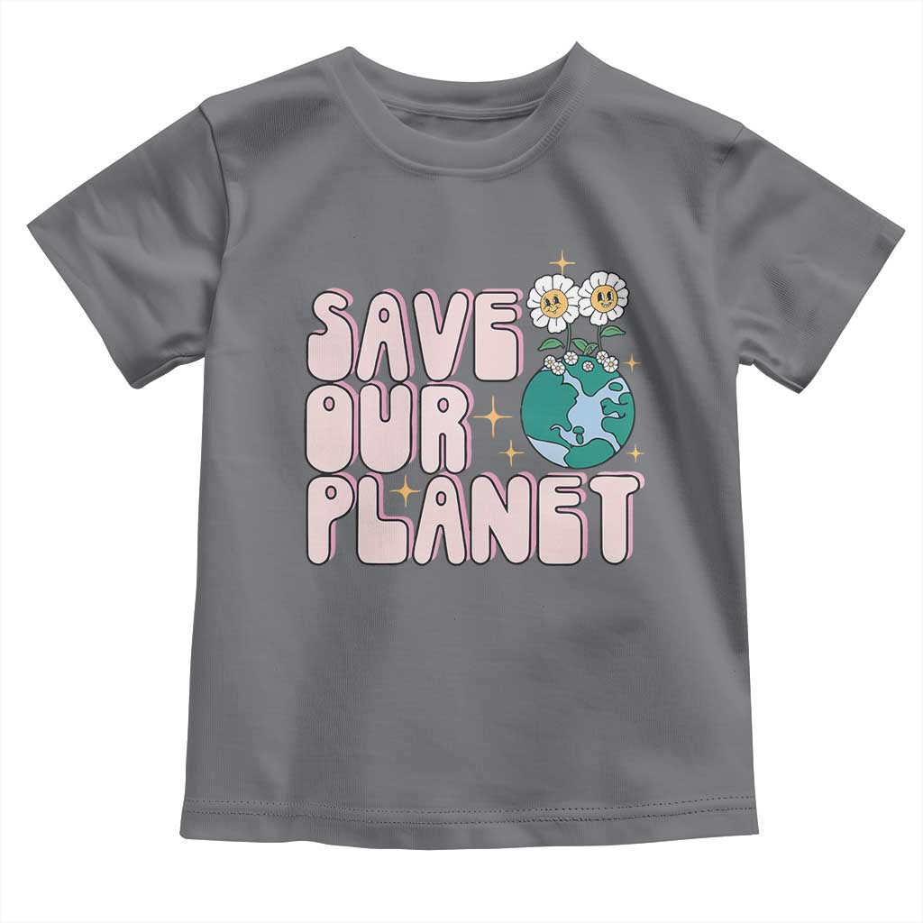 Earth Day Save Our Planet Toddler T Shirt Cute Retro Groove Flower TS11 Charcoal Print Your Wear