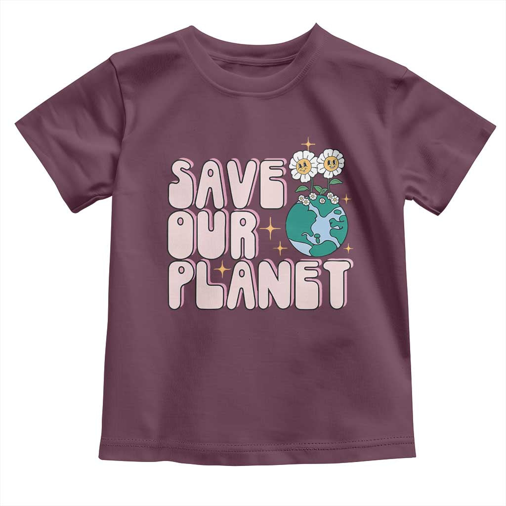 Earth Day Save Our Planet Toddler T Shirt Cute Retro Groove Flower TS11 Maroon Print Your Wear
