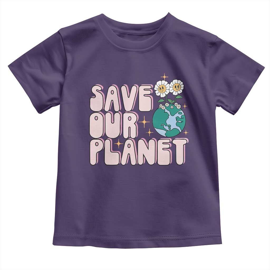 Earth Day Save Our Planet Toddler T Shirt Cute Retro Groove Flower TS11 Purple Print Your Wear