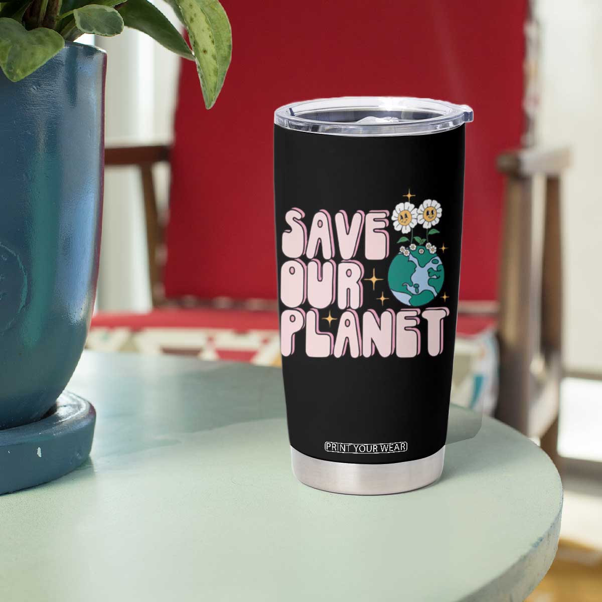 Earth Day Save Our Planet Tumbler Cup Cute Retro Groove Flower TS11 Print Your Wear