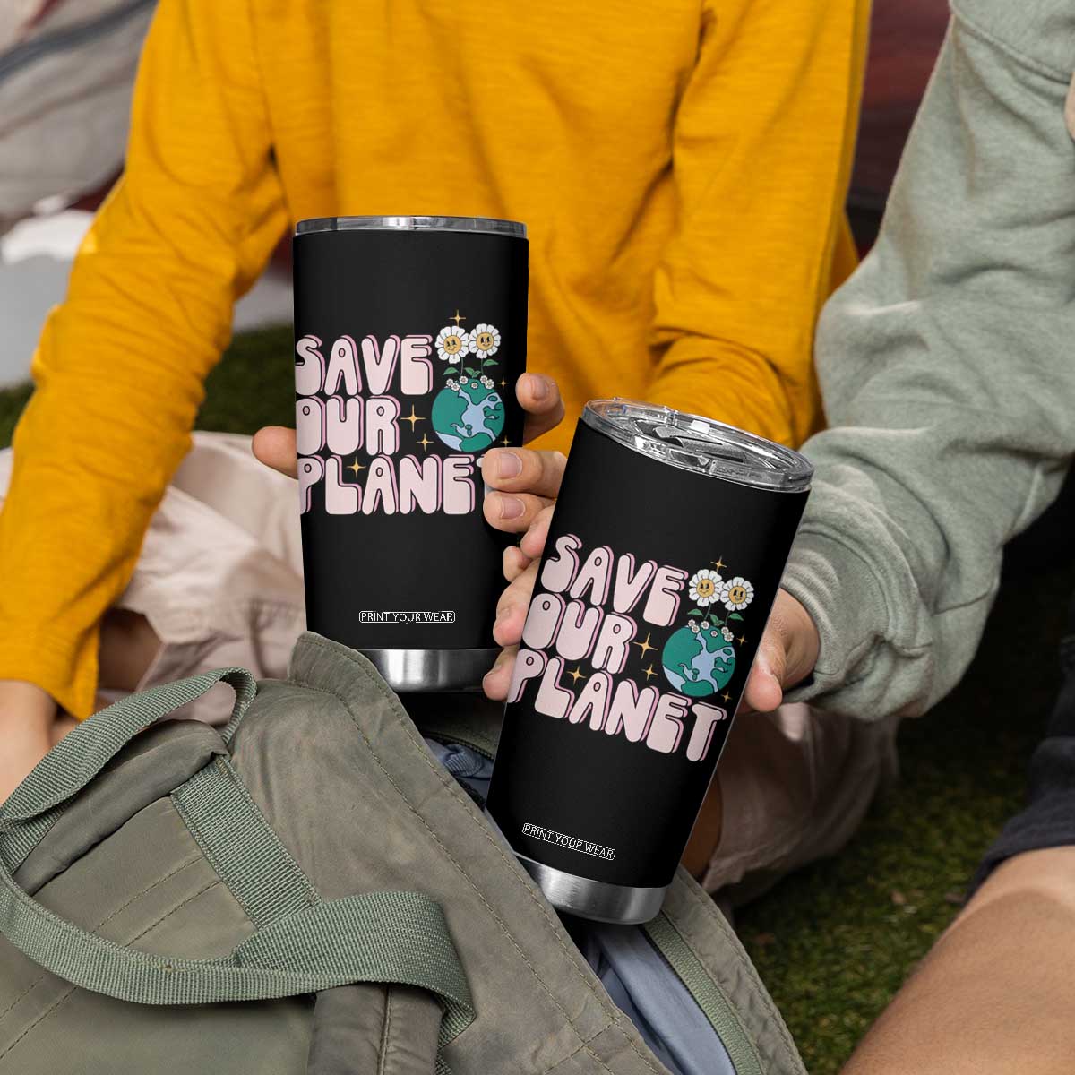 Earth Day Save Our Planet Tumbler Cup Cute Retro Groove Flower TS11 Print Your Wear