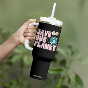 Earth Day Save Our Planet Tumbler With Handle Cute Retro Groove Flower TS11 Print Your Wear