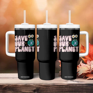 Earth Day Save Our Planet Tumbler With Handle Cute Retro Groove Flower TS11 Print Your Wear