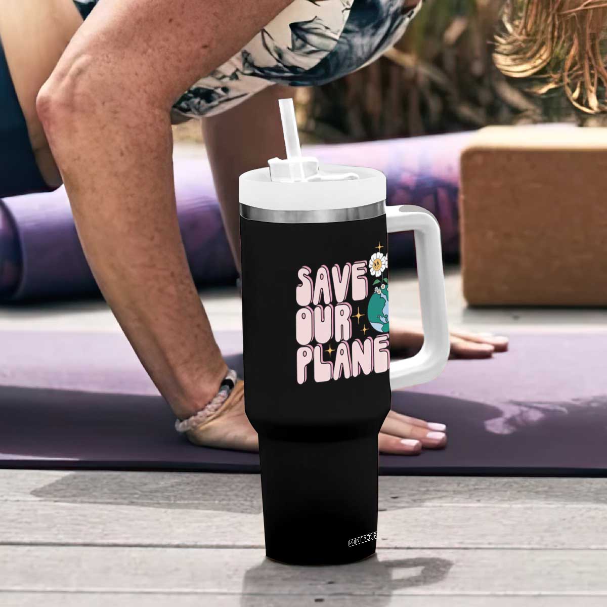 Earth Day Save Our Planet Tumbler With Handle Cute Retro Groove Flower TS11 Print Your Wear