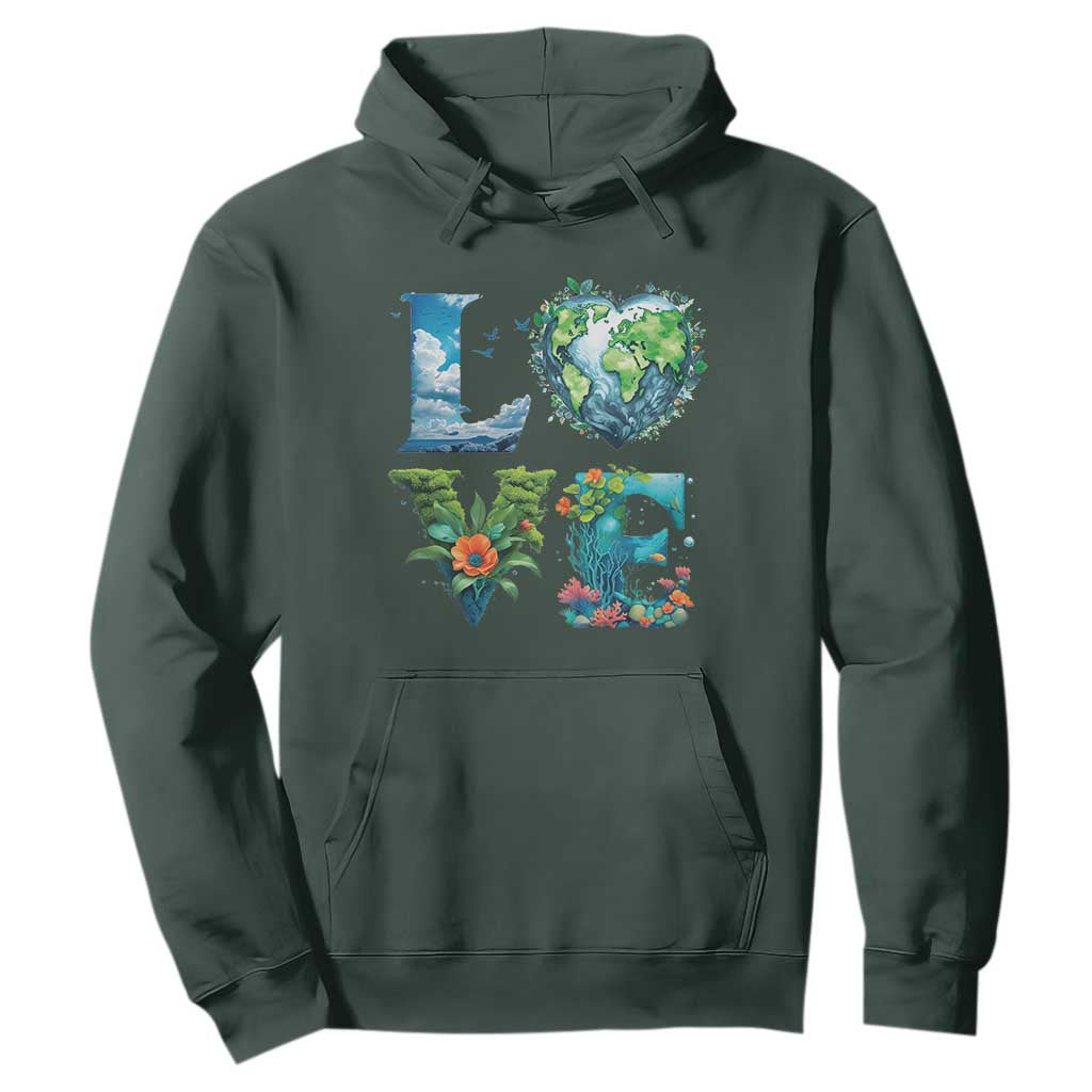 LOVE Planet Nature Anniversary Earth Day Hoodie TS11 Dark Forest Green Print Your Wear