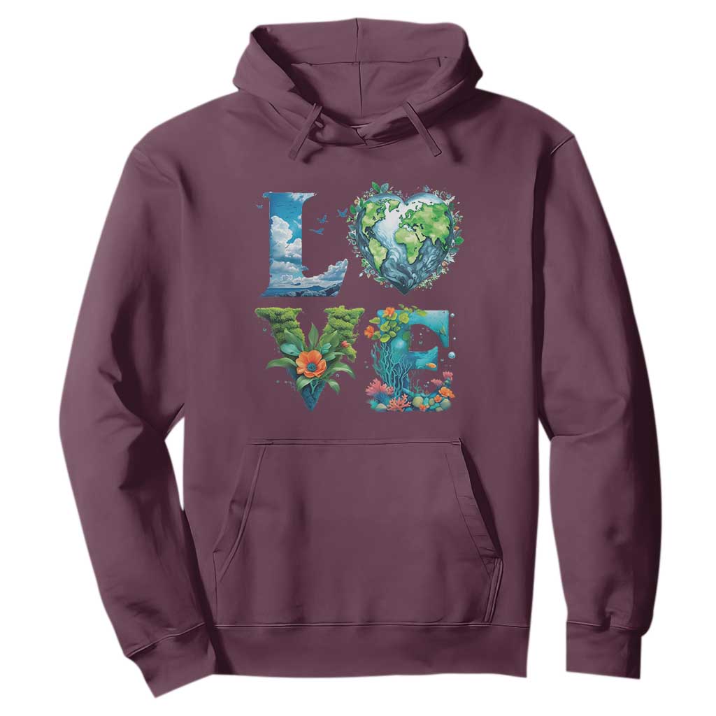 LOVE Planet Nature Anniversary Earth Day Hoodie TS11 Maroon Print Your Wear