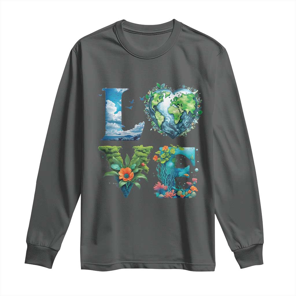LOVE Planet Nature Anniversary Earth Day Long Sleeve Shirt TS11 Dark Heather Print Your Wear