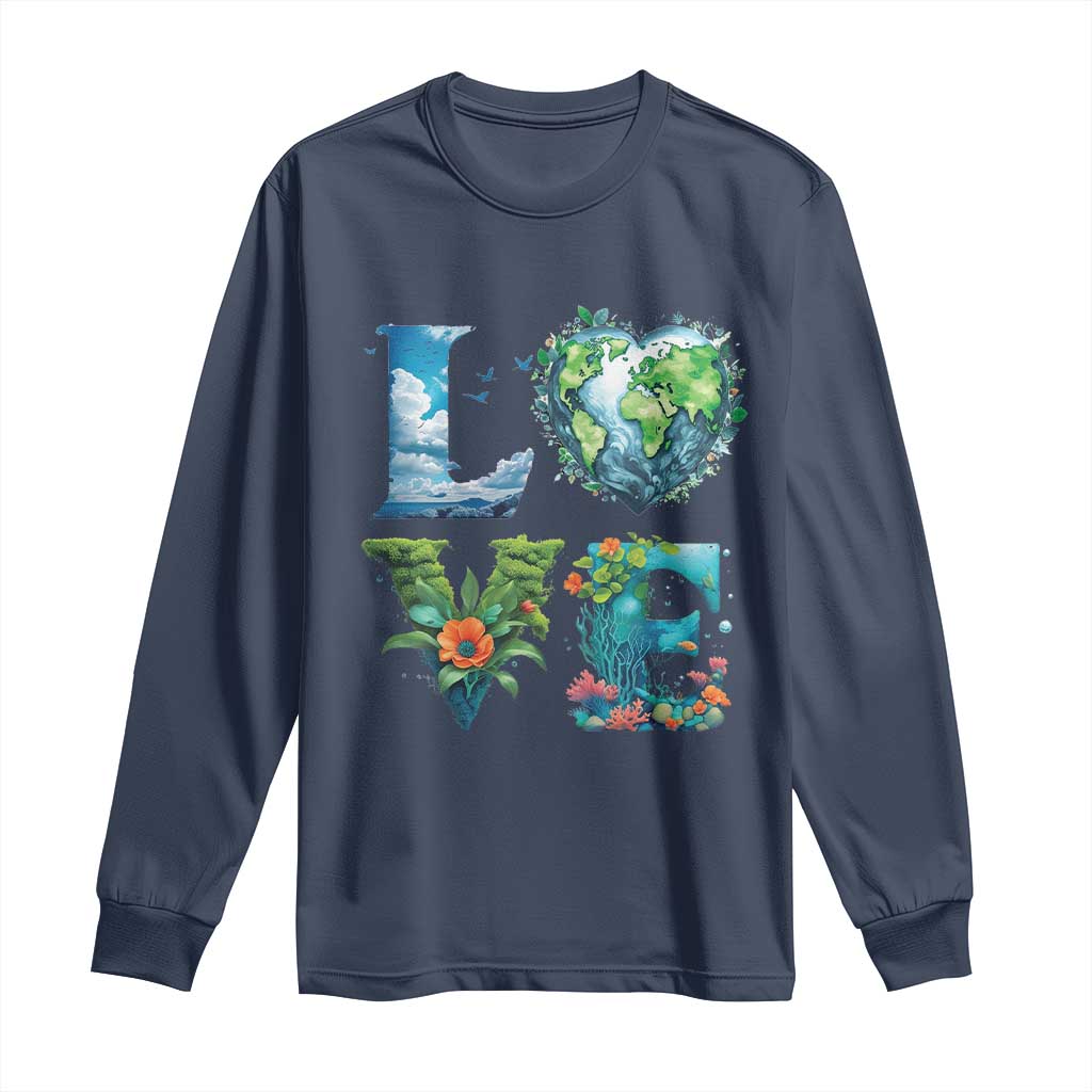 LOVE Planet Nature Anniversary Earth Day Long Sleeve Shirt TS11 Navy Print Your Wear
