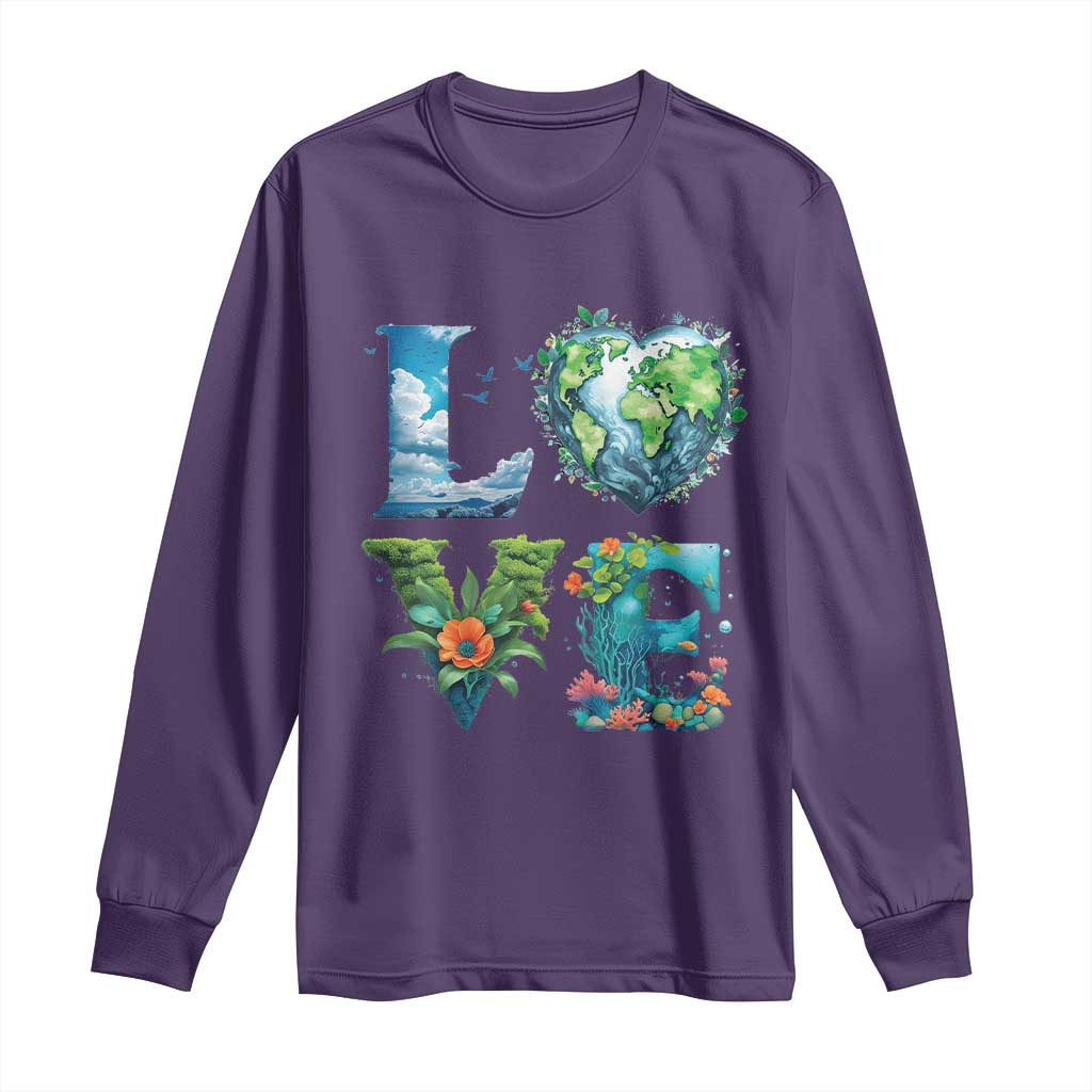 LOVE Planet Nature Anniversary Earth Day Long Sleeve Shirt TS11 Purple Print Your Wear