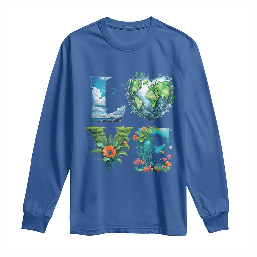 LOVE Planet Nature Anniversary Earth Day Long Sleeve Shirt TS11 Royal Blue Print Your Wear