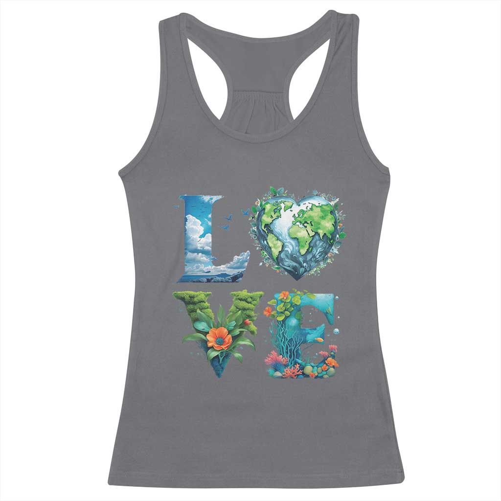LOVE Planet Nature Anniversary Earth Day Racerback Tank Top TS11 Charcoal Print Your Wear