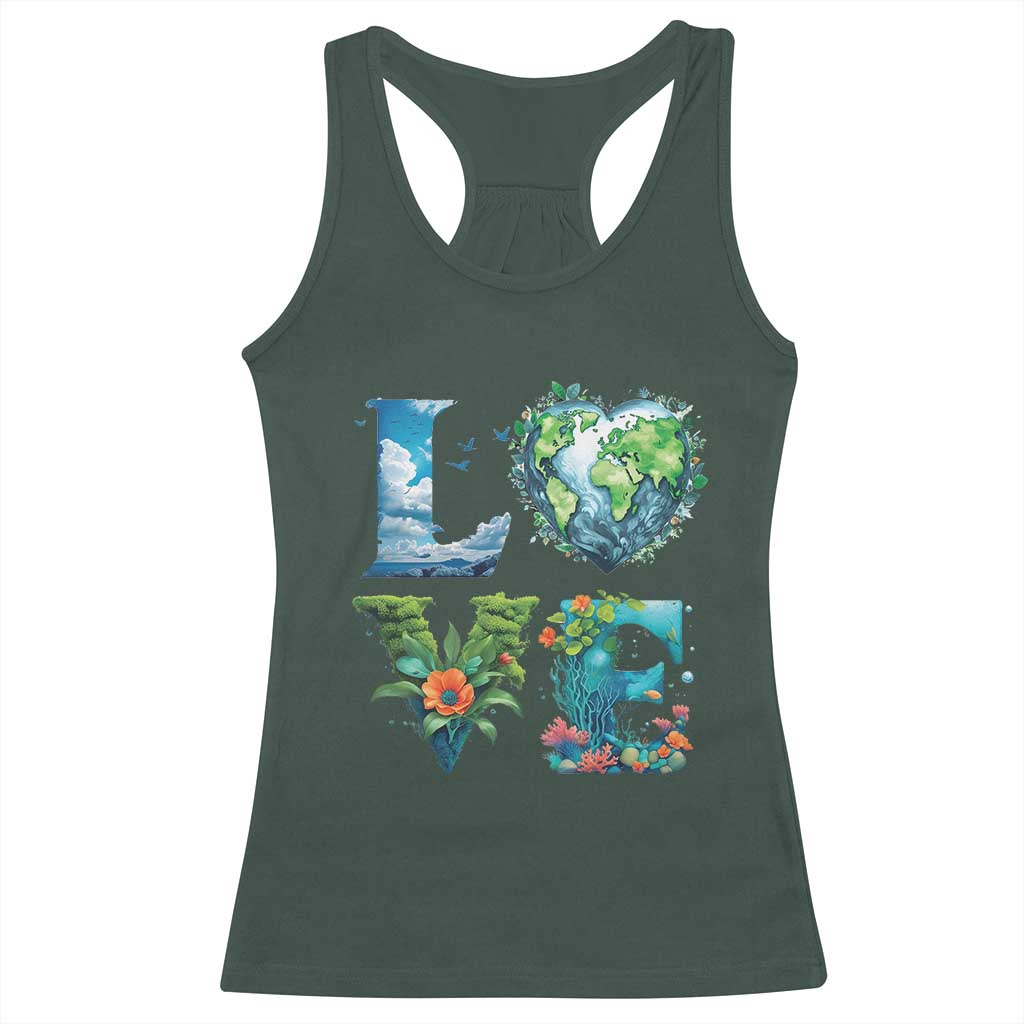 LOVE Planet Nature Anniversary Earth Day Racerback Tank Top TS11 Dark Forest Green Print Your Wear
