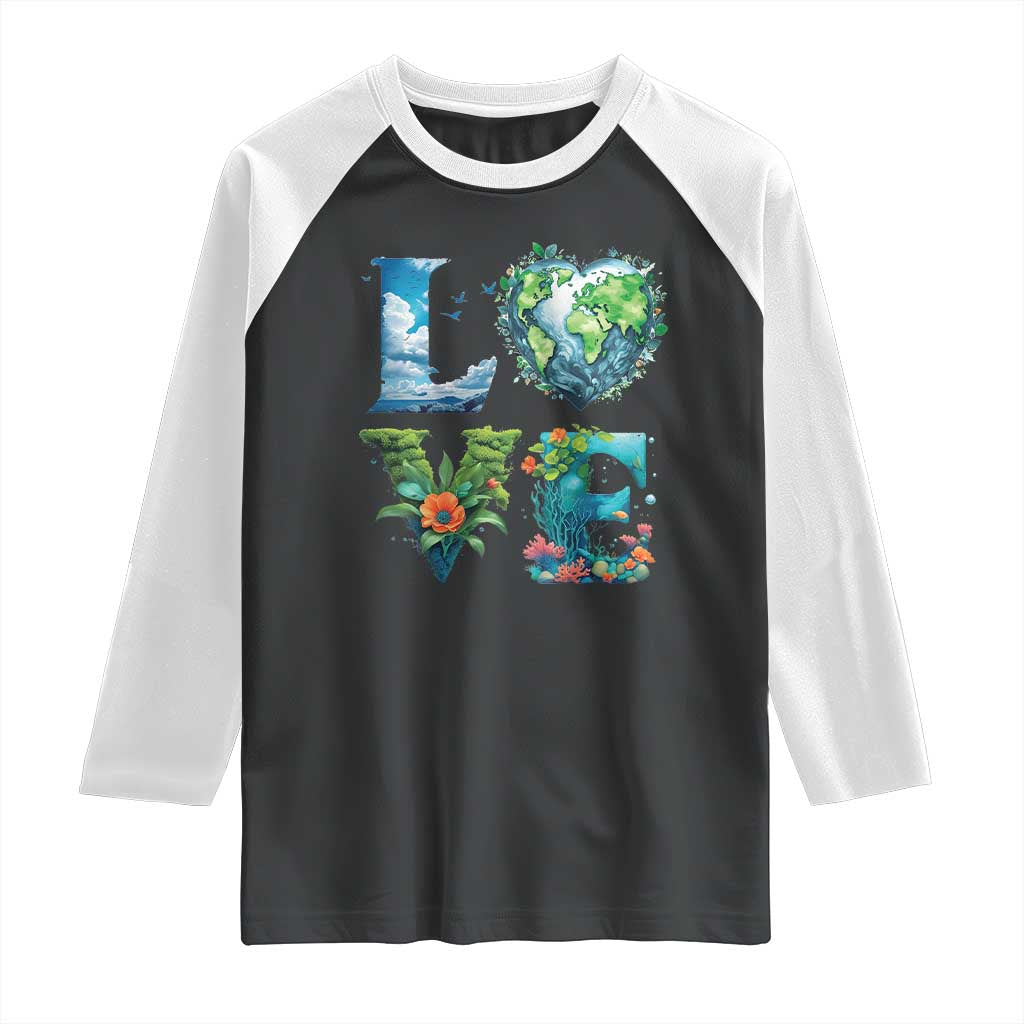 LOVE Planet Nature Anniversary Earth Day Raglan Shirt TS11 Black White Print Your Wear
