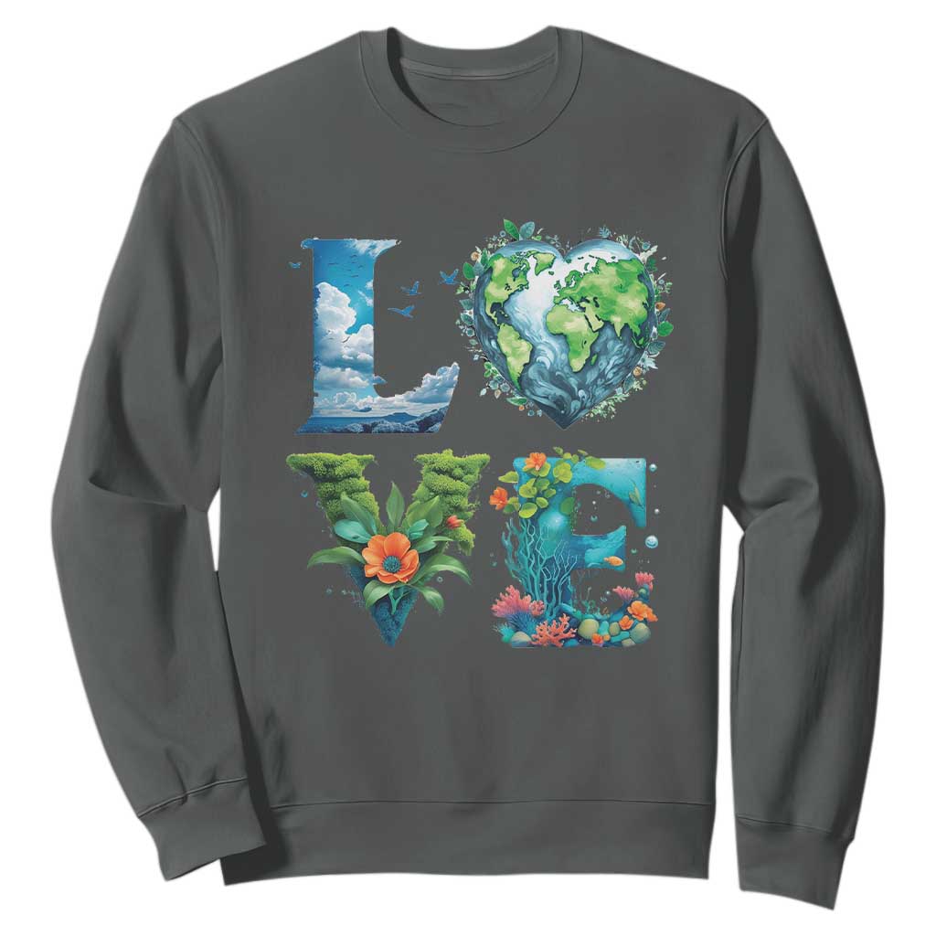LOVE Planet Nature Anniversary Earth Day Sweatshirt TS11 Dark Heather Print Your Wear