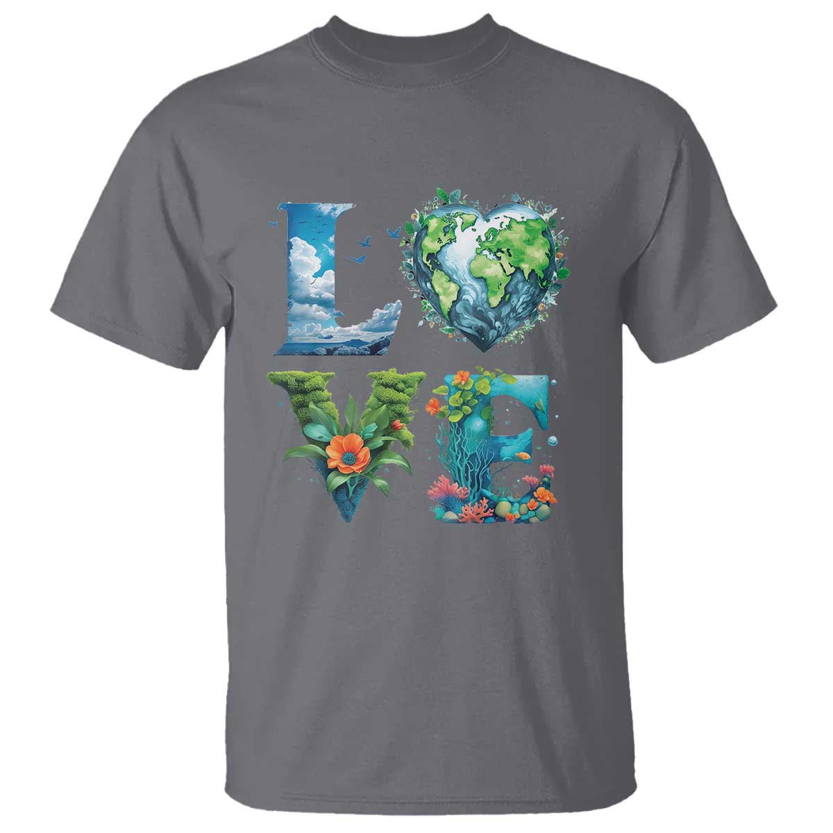 LOVE Planet Nature Anniversary Earth Day T Shirt TS11 Charcoal Print Your Wear