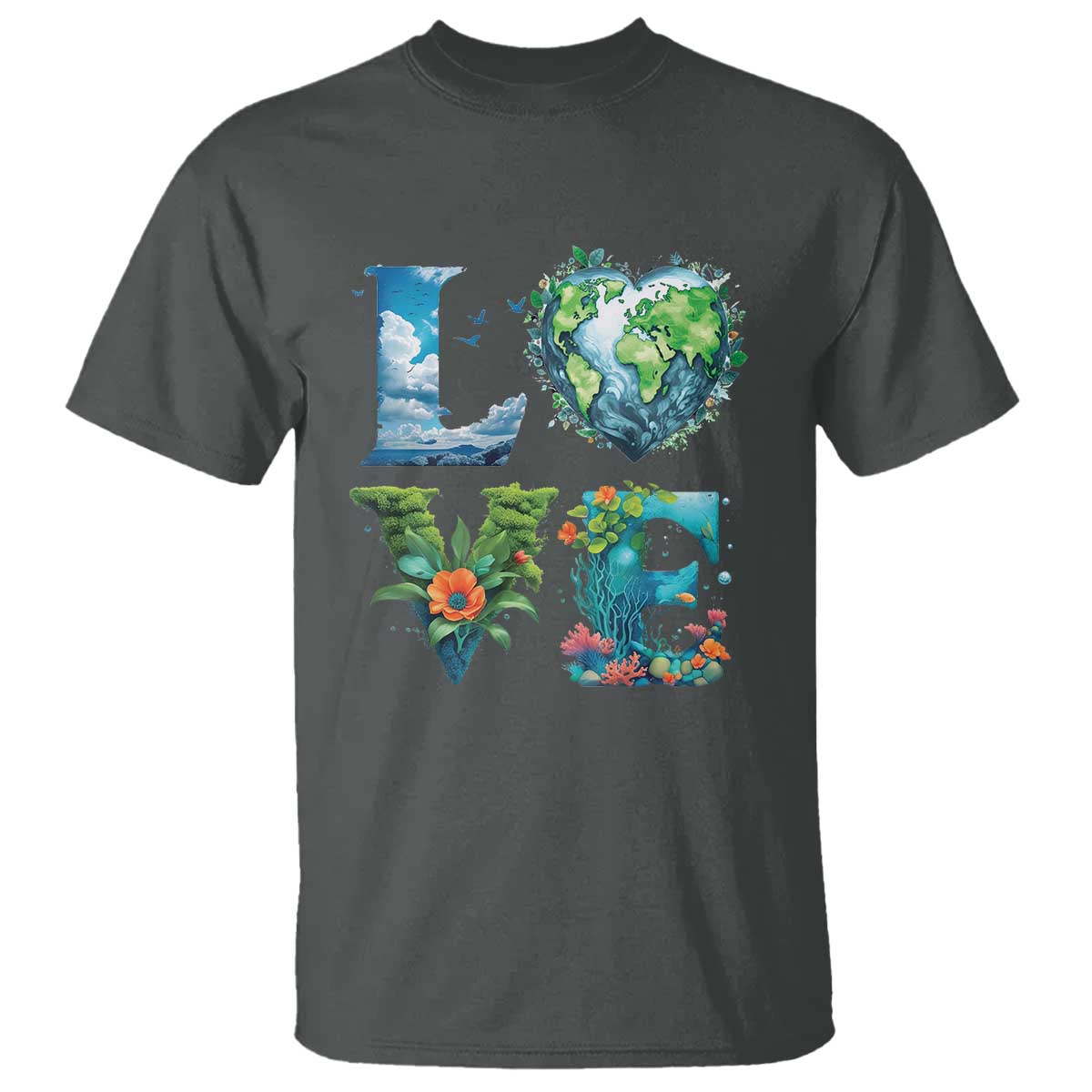 LOVE Planet Nature Anniversary Earth Day T Shirt TS11 Dark Heather Print Your Wear