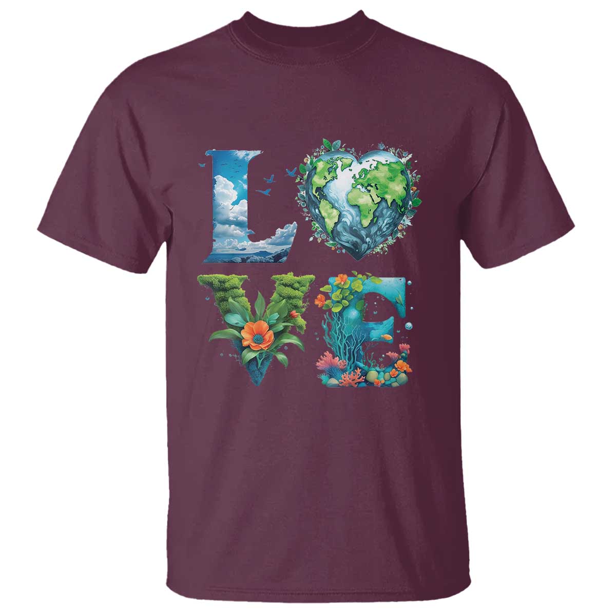 LOVE Planet Nature Anniversary Earth Day T Shirt TS11 Maroon Print Your Wear
