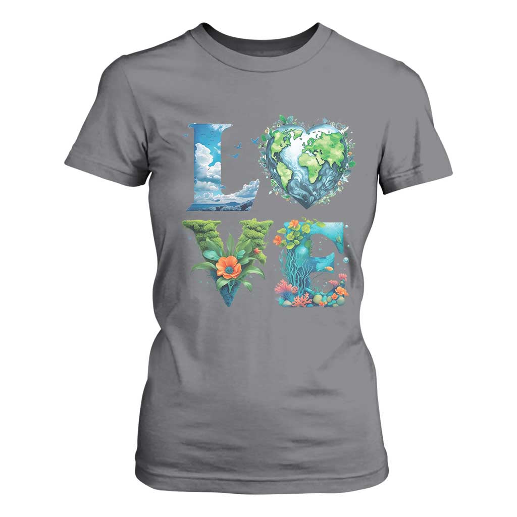 LOVE Planet Nature Anniversary Earth Day T Shirt For Women TS11 Charcoal Print Your Wear