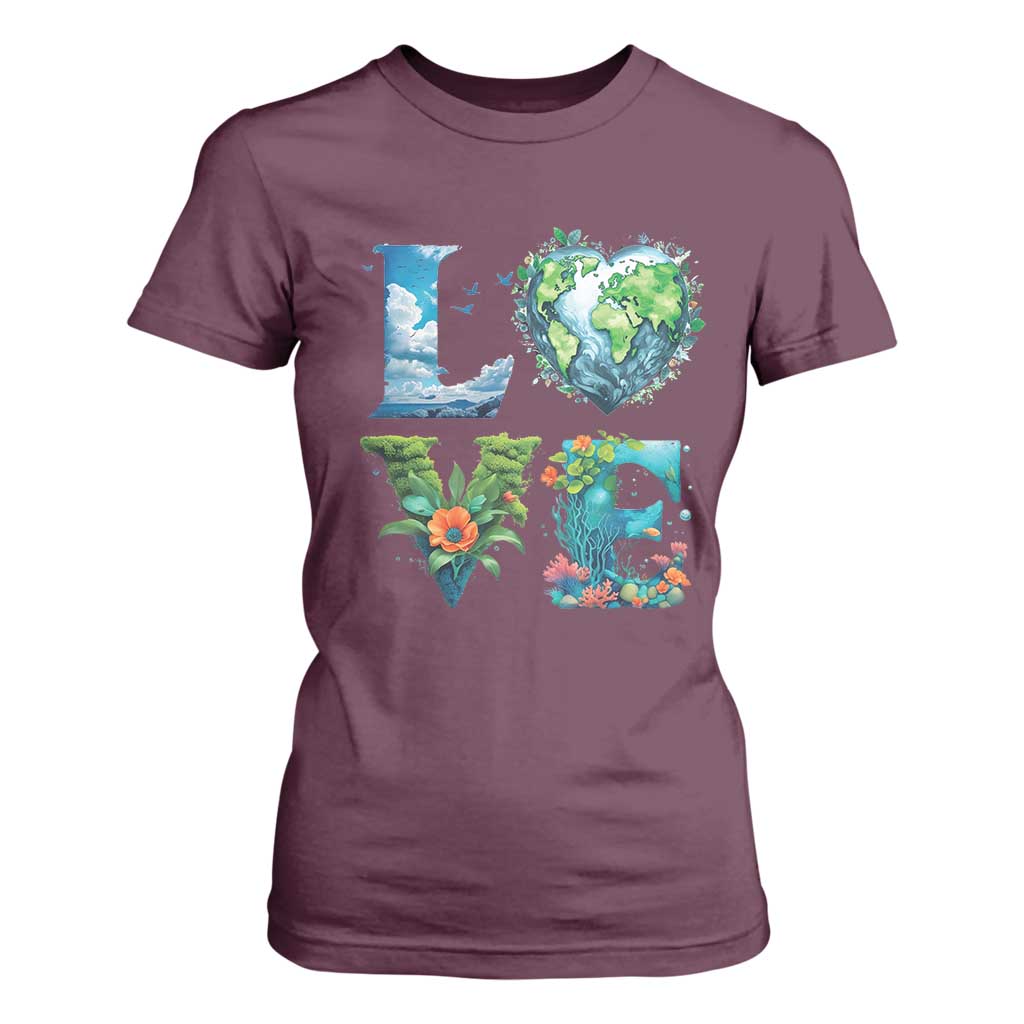 LOVE Planet Nature Anniversary Earth Day T Shirt For Women TS11 Maroon Print Your Wear