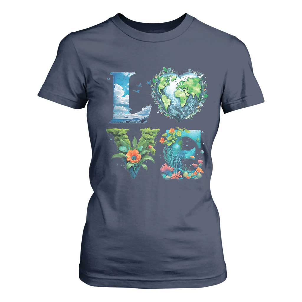 LOVE Planet Nature Anniversary Earth Day T Shirt For Women TS11 Navy Print Your Wear