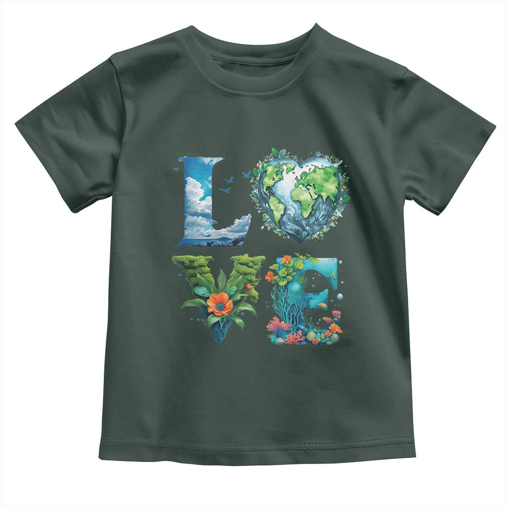LOVE Planet Nature Anniversary Earth Day Toddler T Shirt TS11 Dark Forest Green Print Your Wear