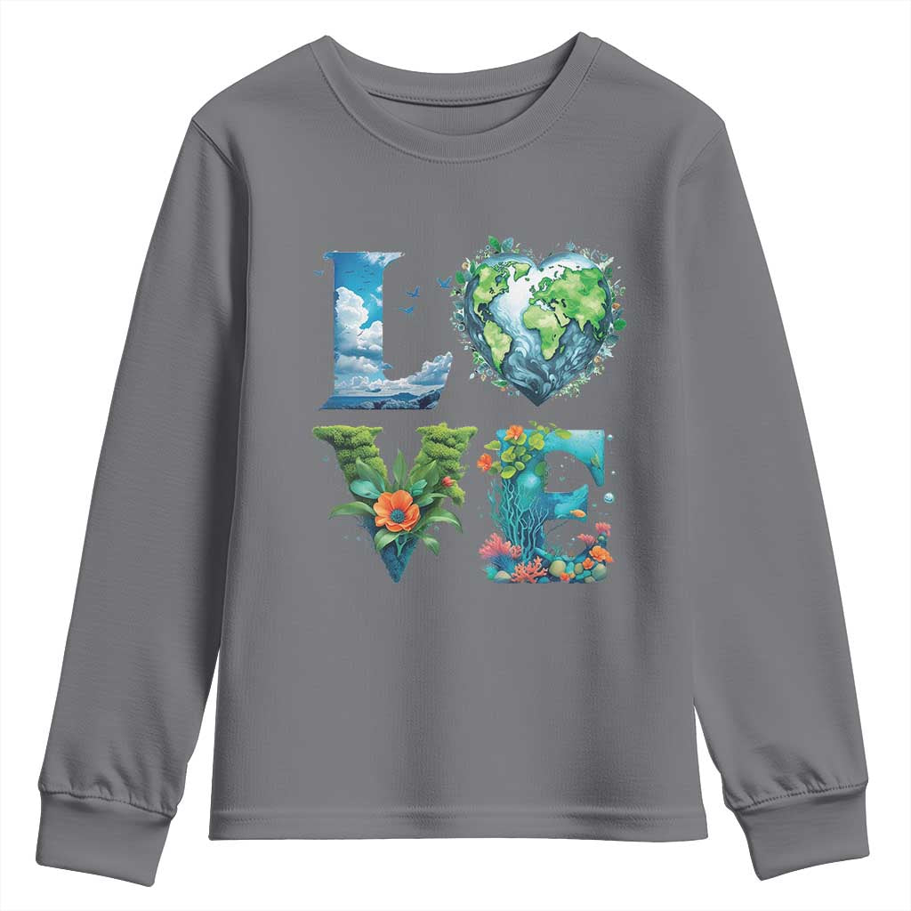 LOVE Planet Nature Anniversary Earth Day Youth Sweatshirt TS11 Charcoal Print Your Wear