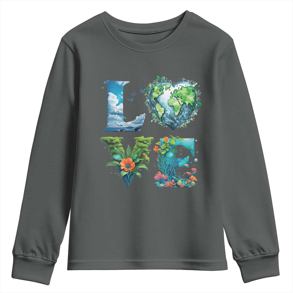 LOVE Planet Nature Anniversary Earth Day Youth Sweatshirt TS11 Dark Heather Print Your Wear