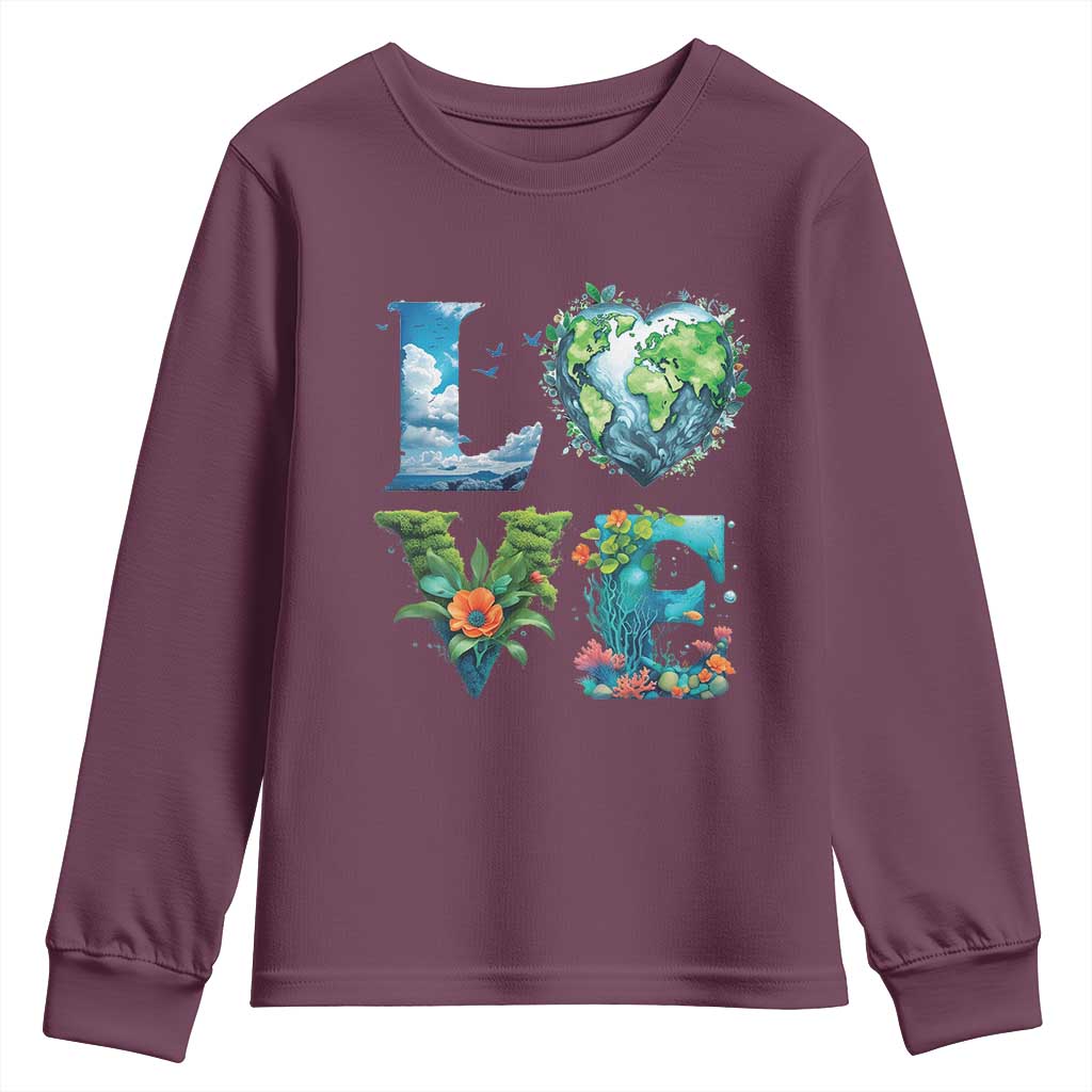 LOVE Planet Nature Anniversary Earth Day Youth Sweatshirt TS11 Maroon Print Your Wear