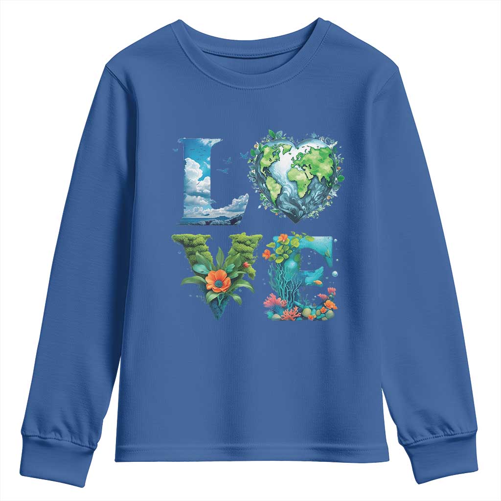 LOVE Planet Nature Anniversary Earth Day Youth Sweatshirt TS11 Royal Blue Print Your Wear