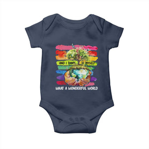 And I Think To Myself What A Wonderful World Earth Day Baby Onesie TS11 Navy Print Your Wear