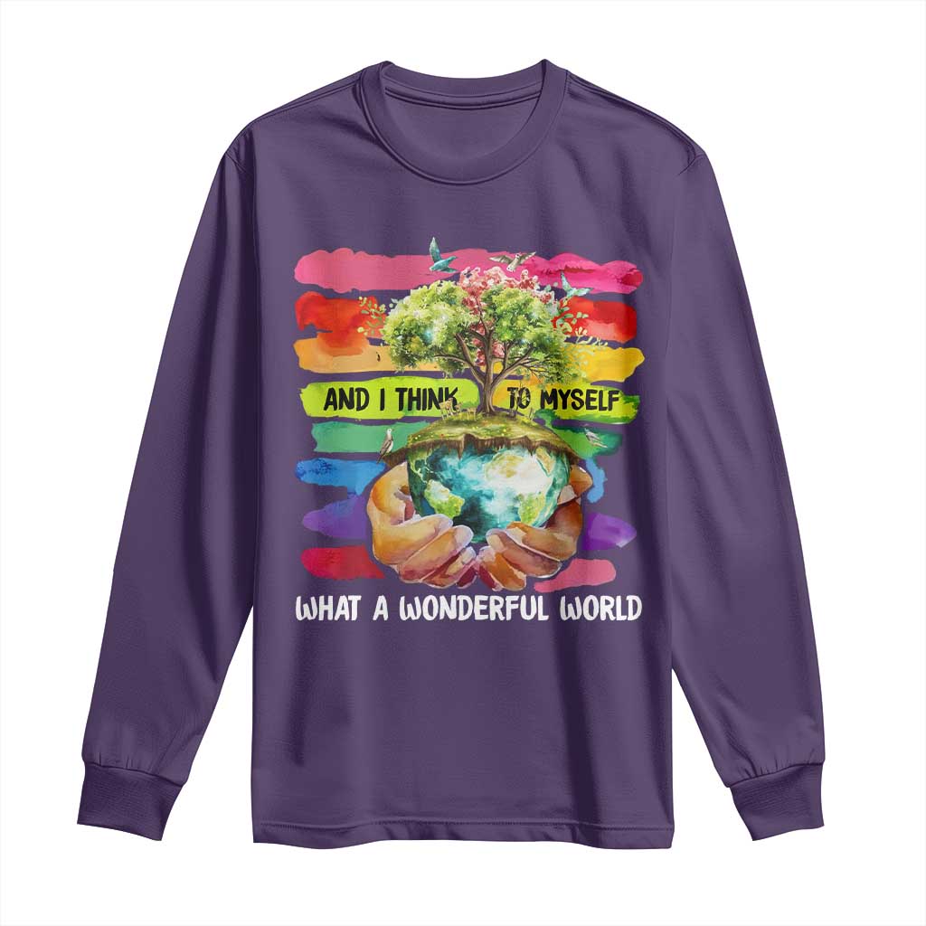 And I Think To Myself What A Wonderful World Earth Day Long Sleeve Shirt TS11 Purple Print Your Wear