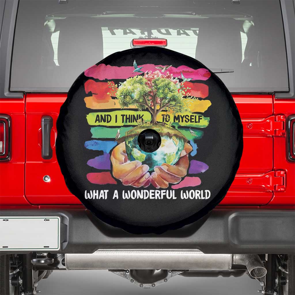 And I Think To Myself What A Wonderful World Earth Day Spare Tire Cover TS11 Black Print Your Wear