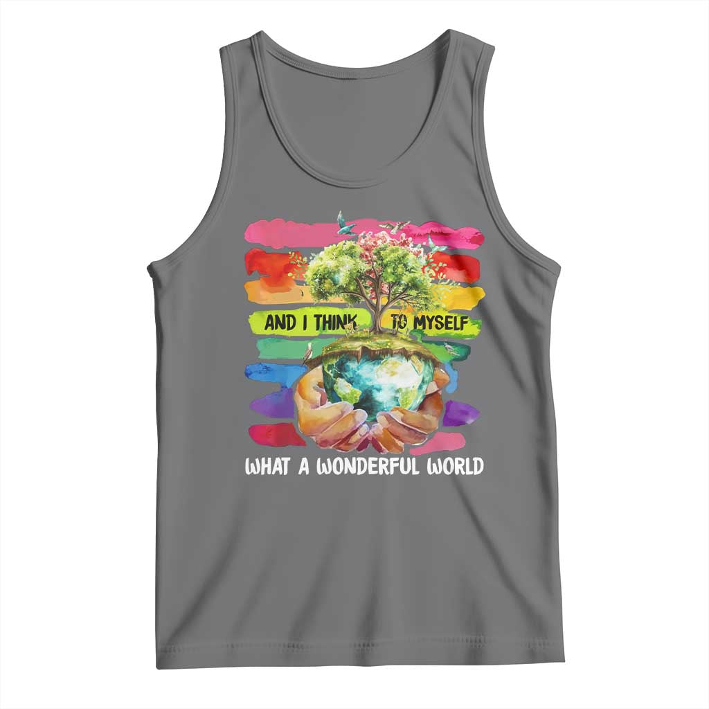And I Think To Myself What A Wonderful World Earth Day Tank Top TS11 Black Heather Print Your Wear