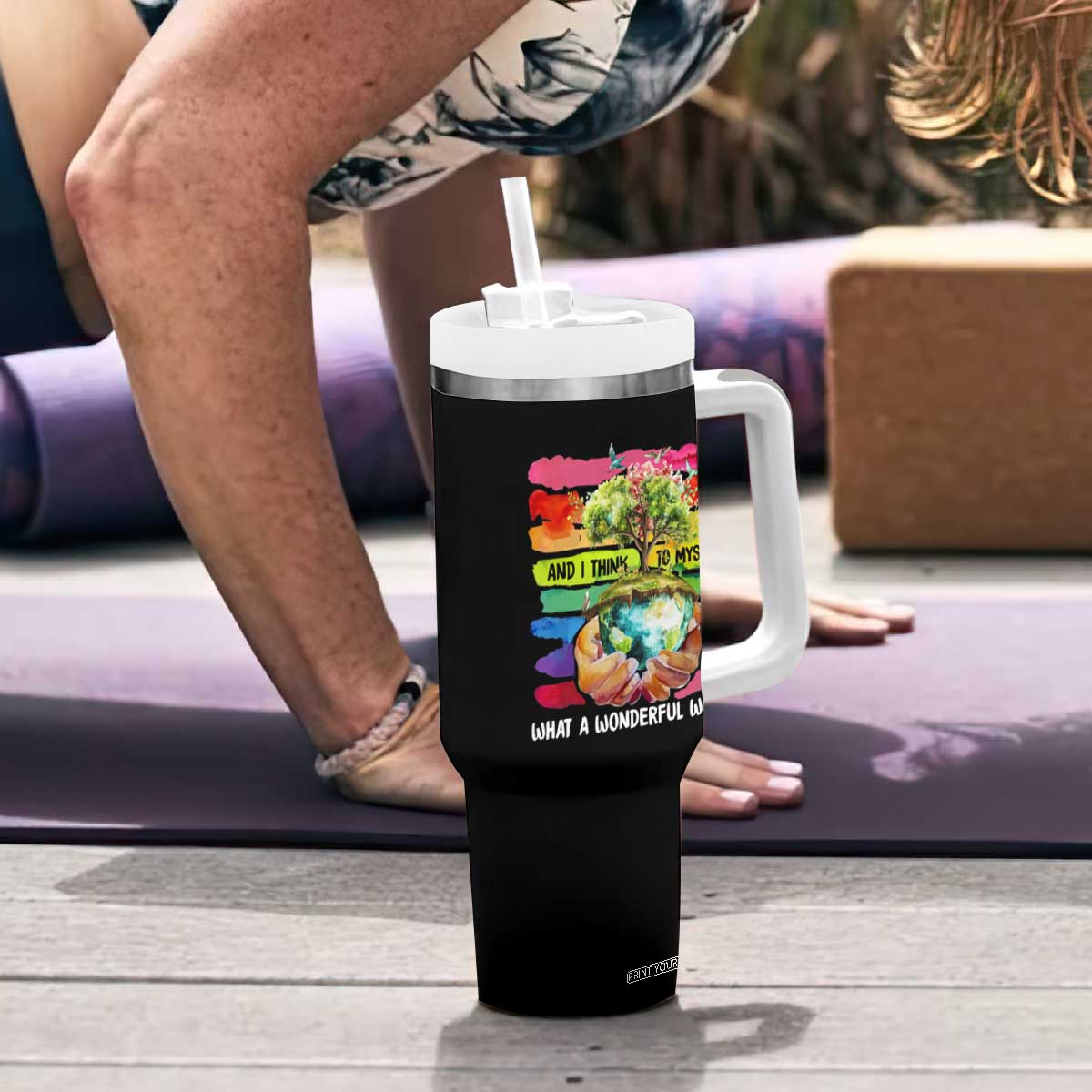 And I Think To Myself What A Wonderful World Earth Day Tumbler With Handle TS11 Print Your Wear
