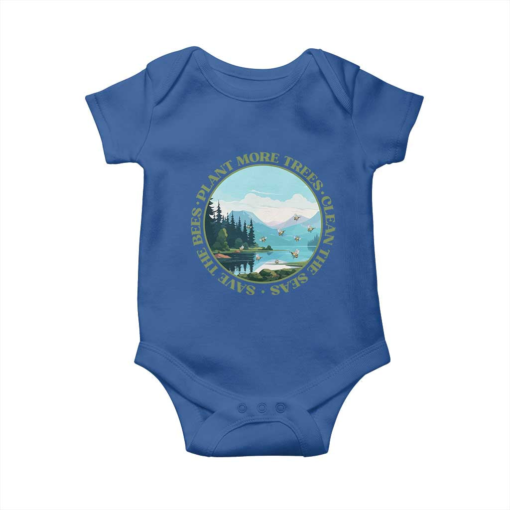 Earth Day Baby Onesie Save The Bees Plant More Trees Clean The Seas TS11 Royal Blue Print Your Wear