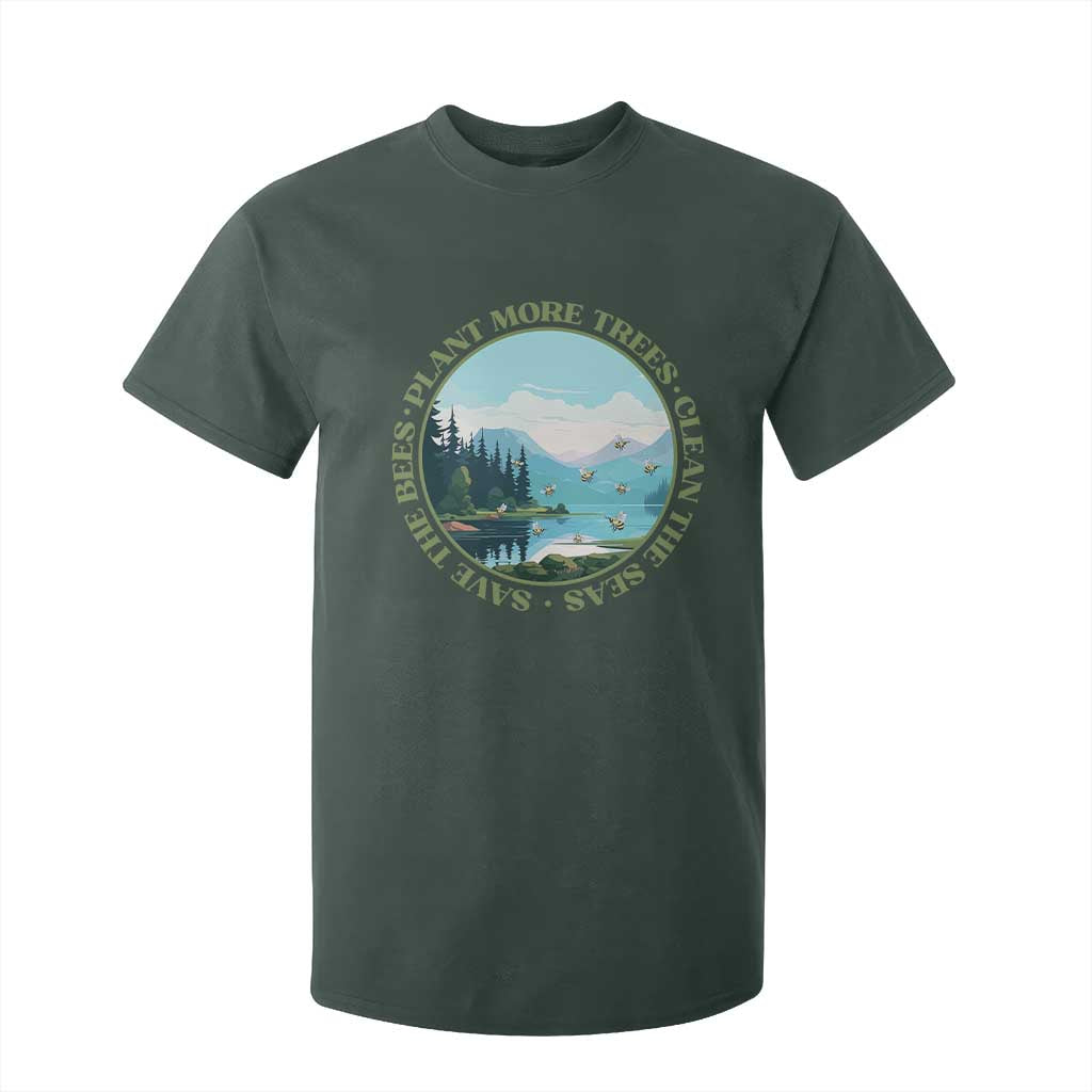 Earth Day T Shirt For Kid Save The Bees Plant More Trees Clean The Seas TS11 Dark Forest Green Print Your Wear