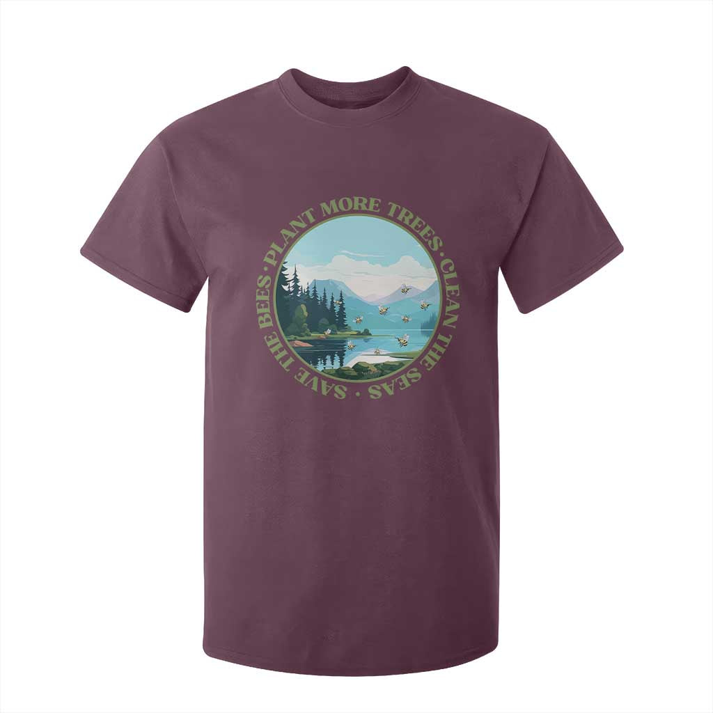 Earth Day T Shirt For Kid Save The Bees Plant More Trees Clean The Seas TS11 Maroon Print Your Wear